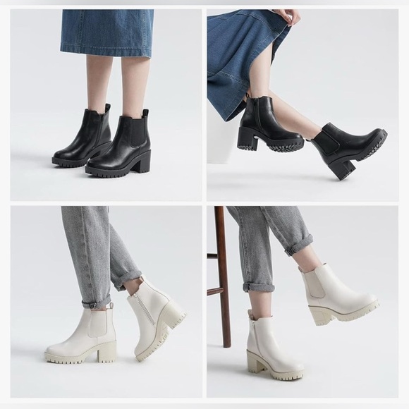 White Chunky Heel Chelsea Ankle Boots Round Toe Slip On Women’s Size 8 - Picture 10 of 15